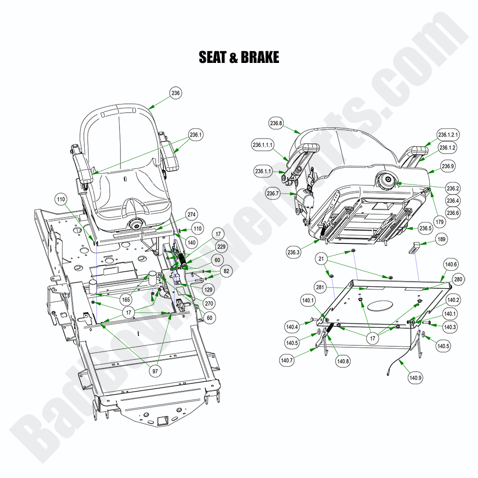 2999 - Bad Boy Mower Parts Lookup > 2022 > Renegade - Diesel > Seat & Brake